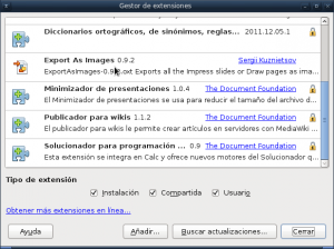 Añadir una extension con el Gestor de Extensiones (Menú Herramientas / Gestor de Extensiones)