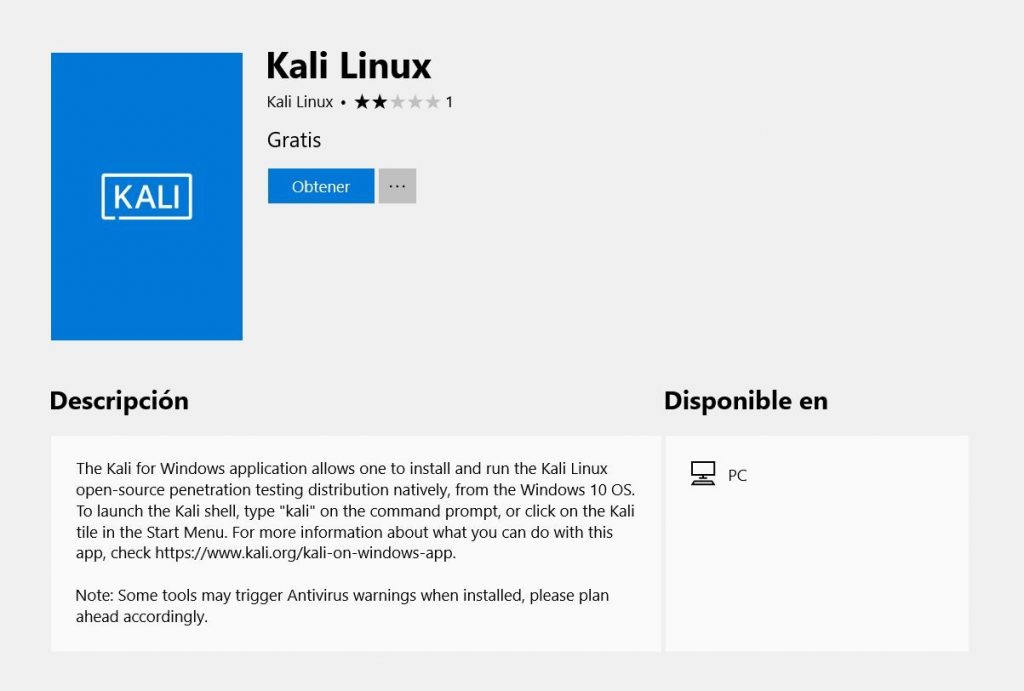 kali linux microsoft store